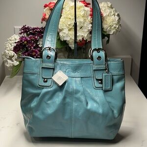 Coach Mineral Soho Pleat Patent Shoulder Tote Bag + COA +Coach Dust Bag NWT!